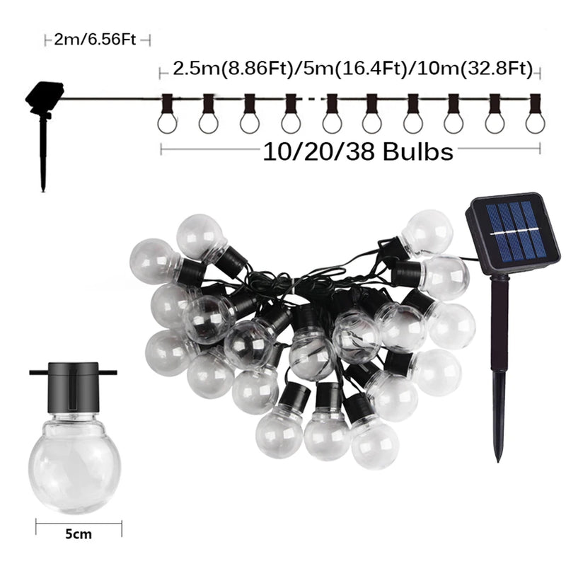 Guirlande Solaire Extérieur Guinguette Globe 38 Ampoules LED