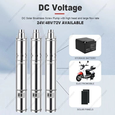 Pompe Solaire à Vis Inox 12V à 72V Haute Pression Puits