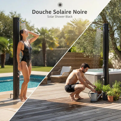 Douche Solaire Extérieure Colonne Noire Pommeau et Robinet
