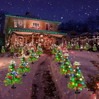 Lampe Solaire Arbre de Noël LED pour Pelouse et Allée