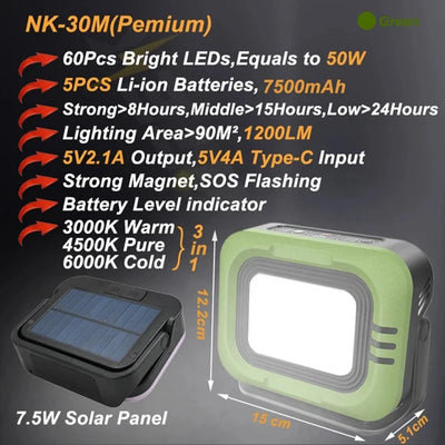Lampe Solaire de Camping Portable Rechargeable