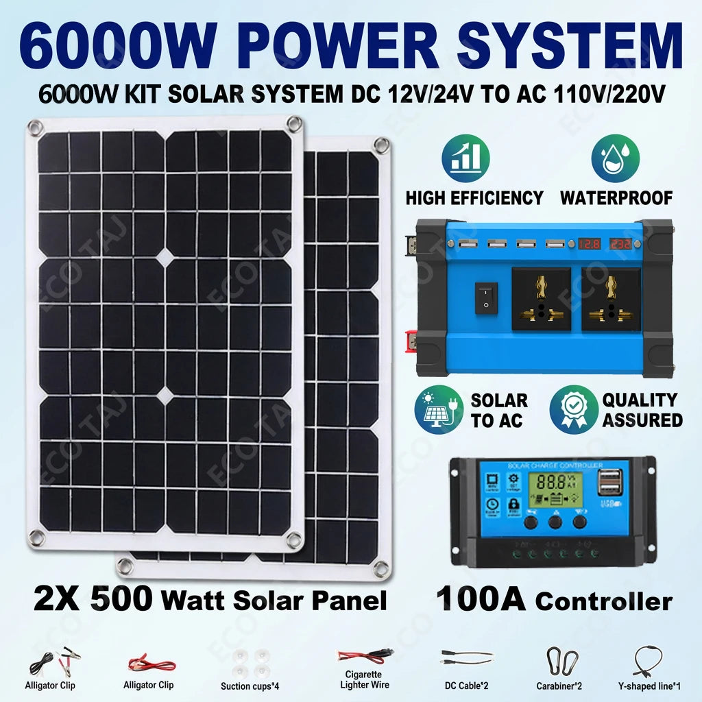 Kit Solaire Complet 6000W Panneaux 2x500W Onduleur