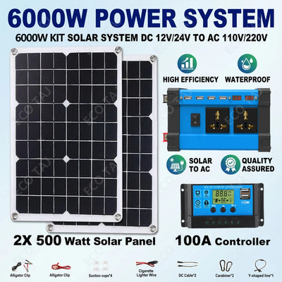 Kit Solaire Complet 6000W Panneaux 2x500W Onduleur