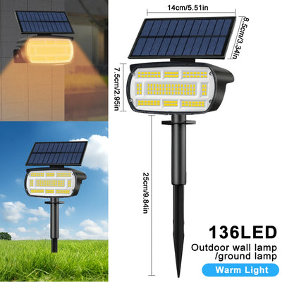 Spot Solaire Paysage 136 LED Extérieur Étanche Projecteur Jardin Allée