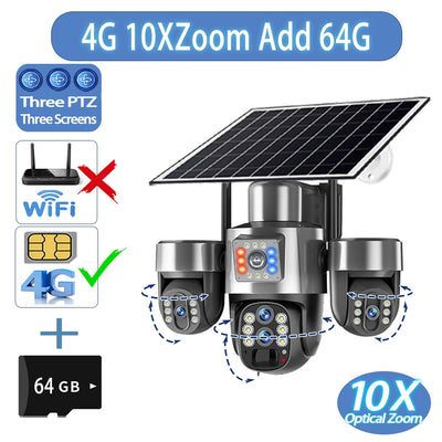Caméra de Surveillance Solaire V380 Pro 4G 20MP 4 Objectifs