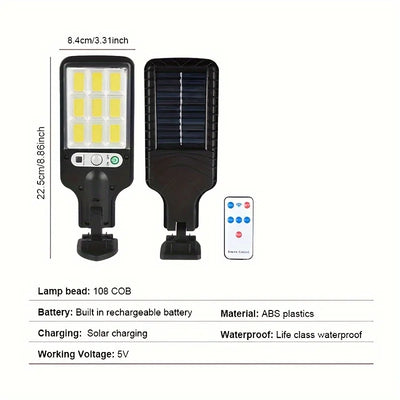 Projecteur Solaire Extérieur Détecteur de Mouvement PIR 108 LED COB