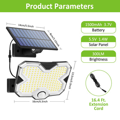 Lampe Murale Solaire 180 LED 3 Modes IP65 Panneau Séparé