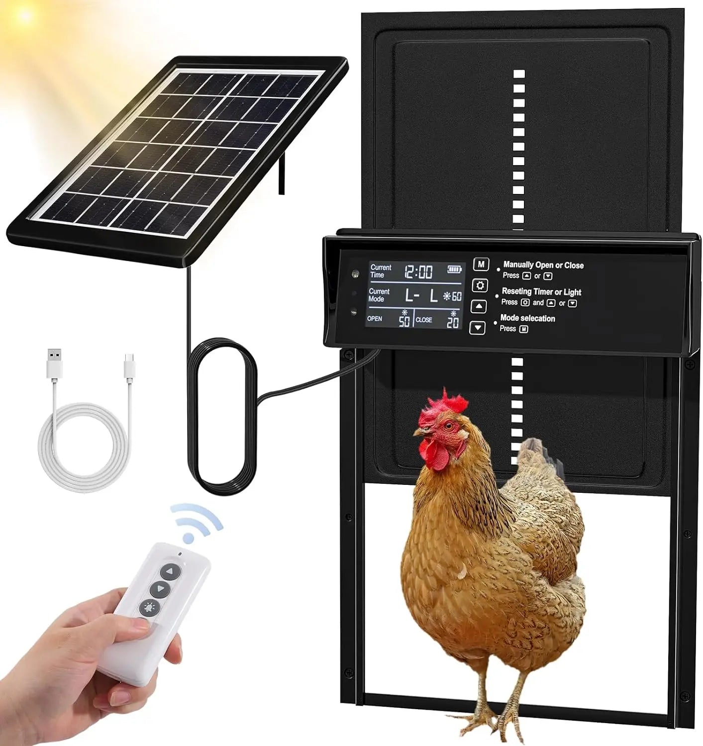 Porte Automatique de Poulailler Solaire Recharge USB Capteur de Lumière