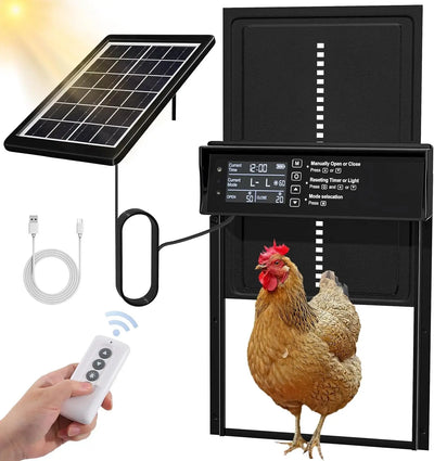Porte Automatique de Poulailler Solaire Recharge USB Capteur de Lumière