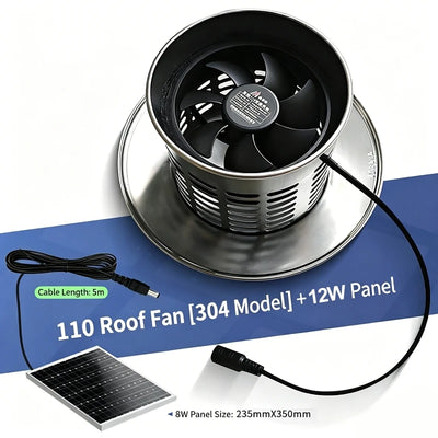 Extracteur Solaire de Toiture 12V Inox 304 avec Capot de Cheminée