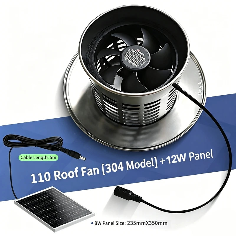 Extracteur Solaire de Toiture 12V Inox 304 avec Capot de Cheminée