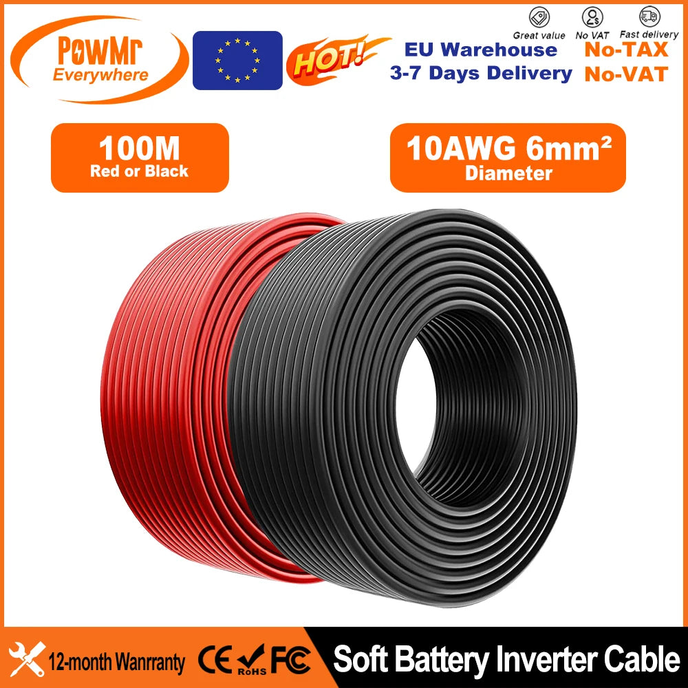 Câble Solaire PV 6mm² Étanche 100 mètres