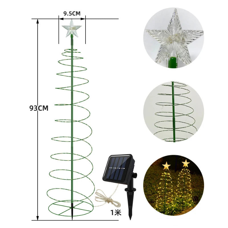 Arbre de Noël Solaire Lumineux LED pour Pelouse et Jardin