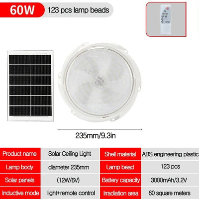 Lampe Solaire Intérieur Plafonnier 3 Couleurs avec Télécommande 25W à 100W