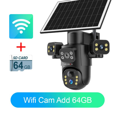 Caméra Solaire 4G WiFi 3 Objectifs 4K Extérieure