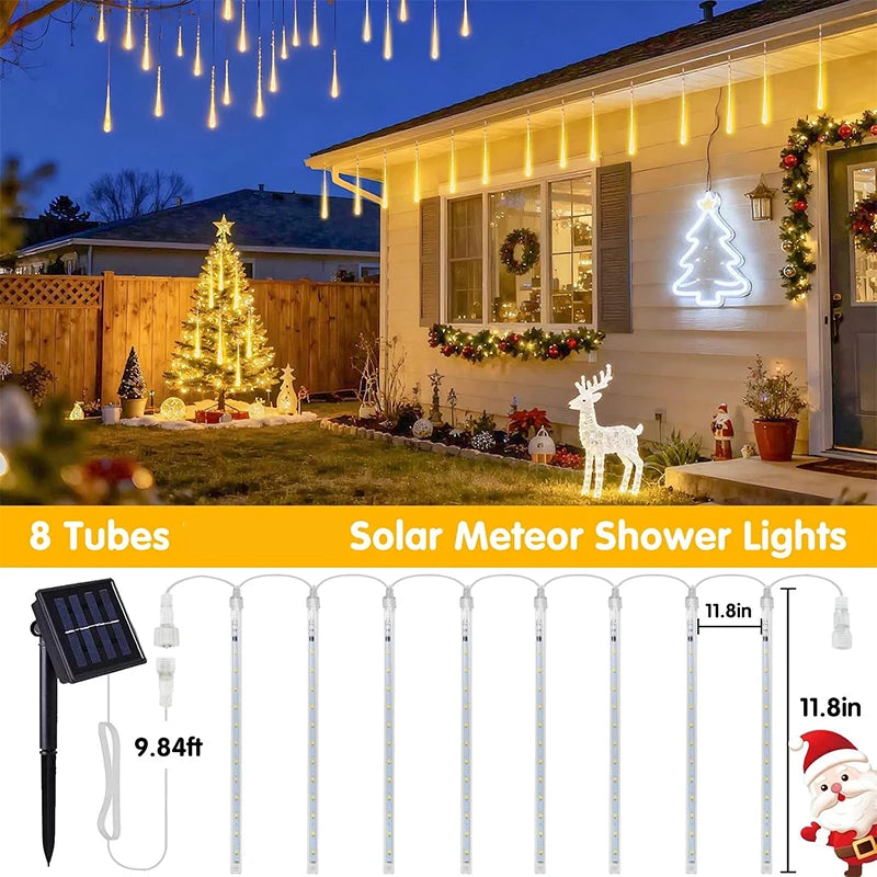 Guirlande Solaire Pluie de Météores Noël Sapin et Gouttière
