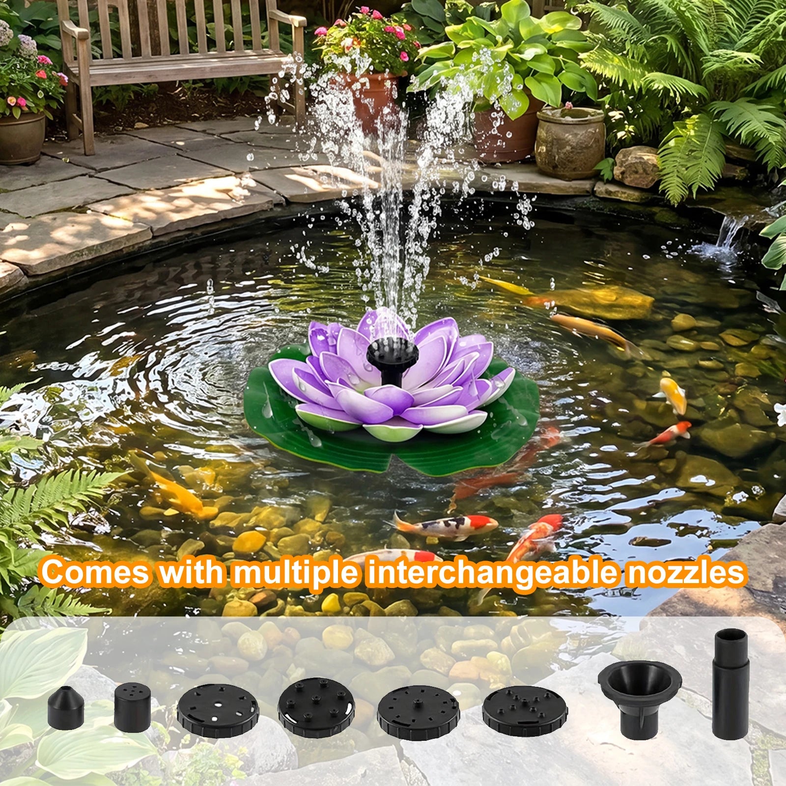 Fontaine Solaire Flottante Lotus 1,5 W à 6 Buses