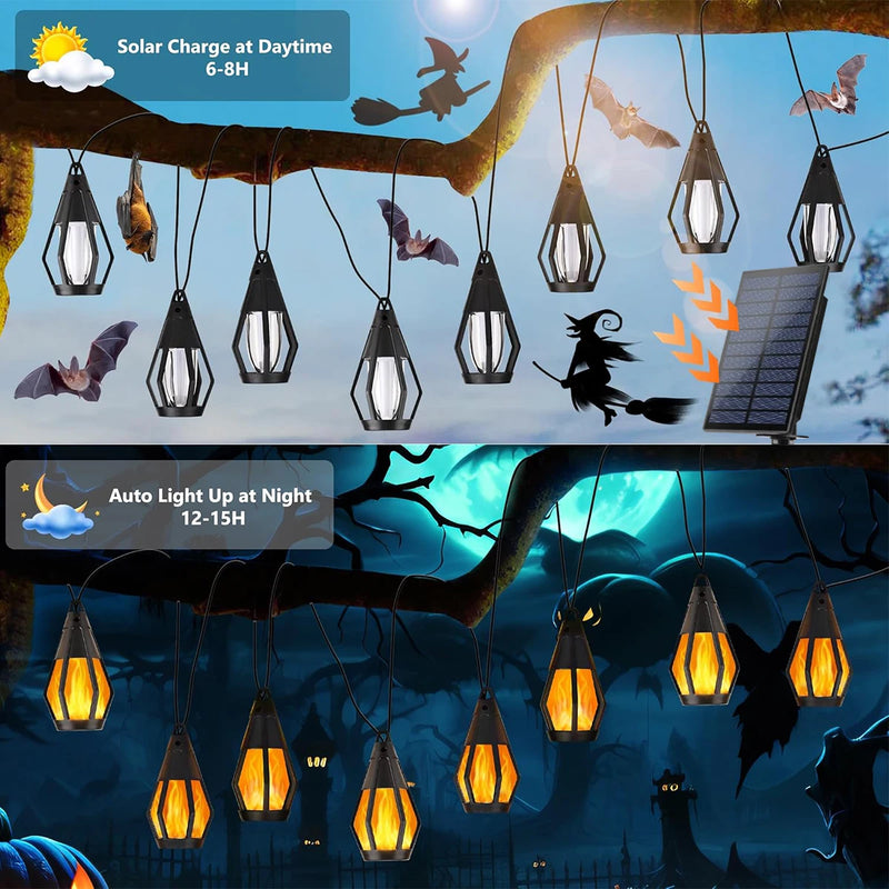 Guirlande solaire Halloween 10 ampoules à flamme vacillante