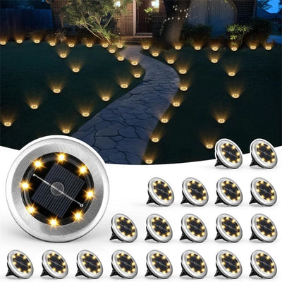 Spot Solaire Extérieur à Planter Inox 8 LED Jardin