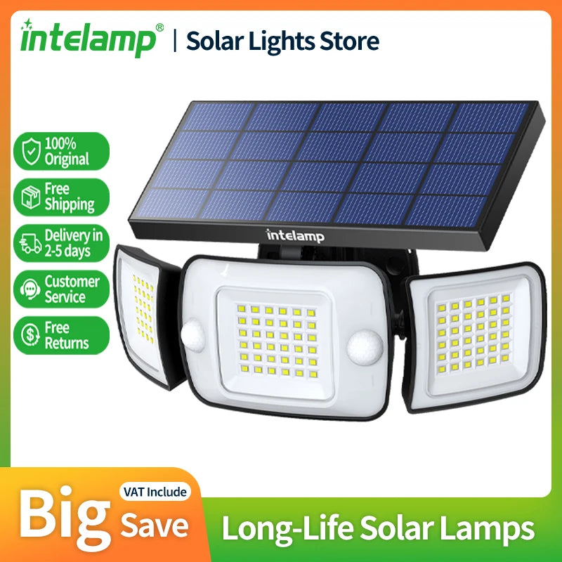 Projecteur solaire extérieur 6000mAh double capteur 6500K pour jardin et garage