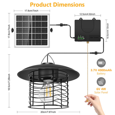 Lampe Solaire Suspendue Vintage Fer 3 Modes IP65 Abri Jardin