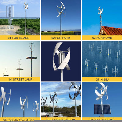 Éolienne Verticale 2000W 12V 24V 48V Démarrage Basse Vitesse
