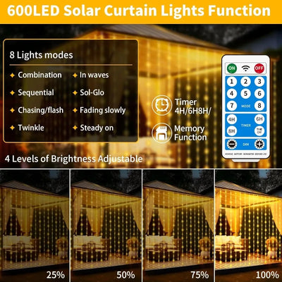 Guirlande Solaire 3x3 m 300 LED 8 Modes Noël et Halloween