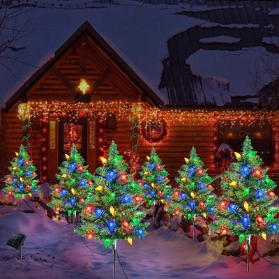 Arbre de Noël Solaire Lot de 4 avec 80 LED C6 Multicolores