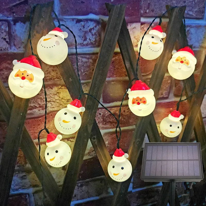 Guirlande Solaire Bonhomme de Neige et Père Noël pour Cour