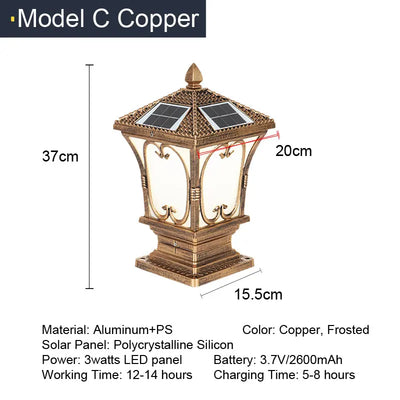 Lampe Solaire Pilier Jardin Décoration Étanche