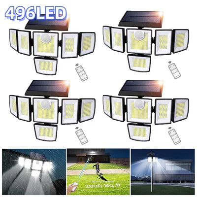 Projecteur Solaire 496 LED Détecteur Mouvement 6 Têtes 360°