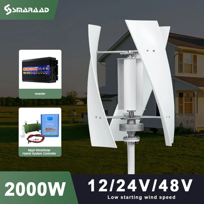 Éolienne Verticale 2000W 12V 24V 48V Démarrage Basse Vitesse