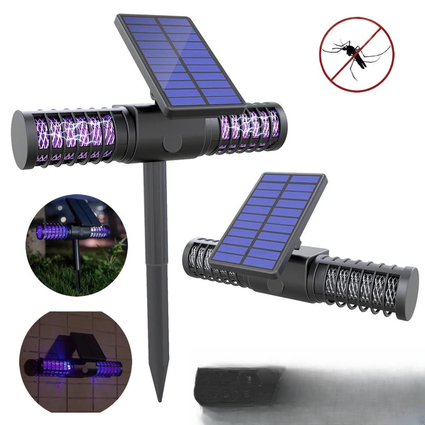 Lampe anti-moustique solaire UV extérieure de jardin allumée
