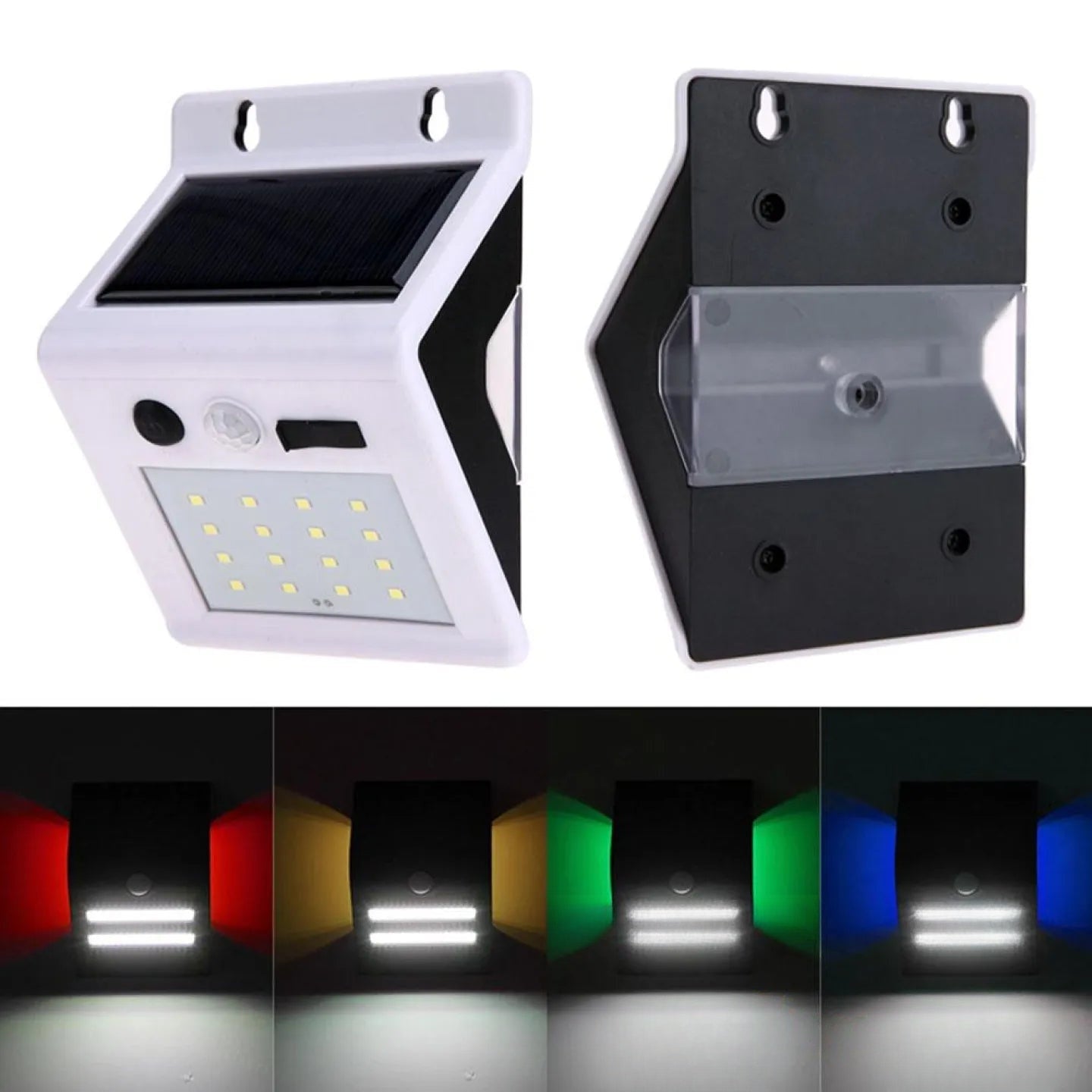 Applique solaire rechargeable 2 en 1 blanc et multicolore RGB