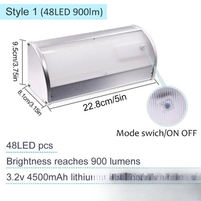 Applique solaire aluminium 48 LED 900 lumens - dimensions