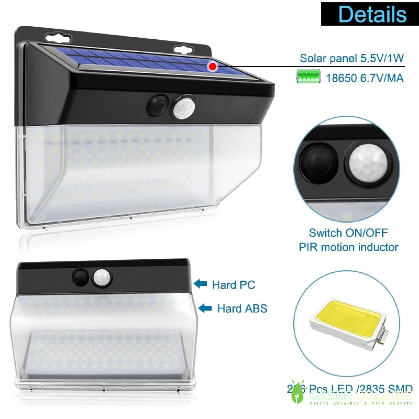 APPLIQUE SOLAIRE LED AVEC INTERRUPTEUR