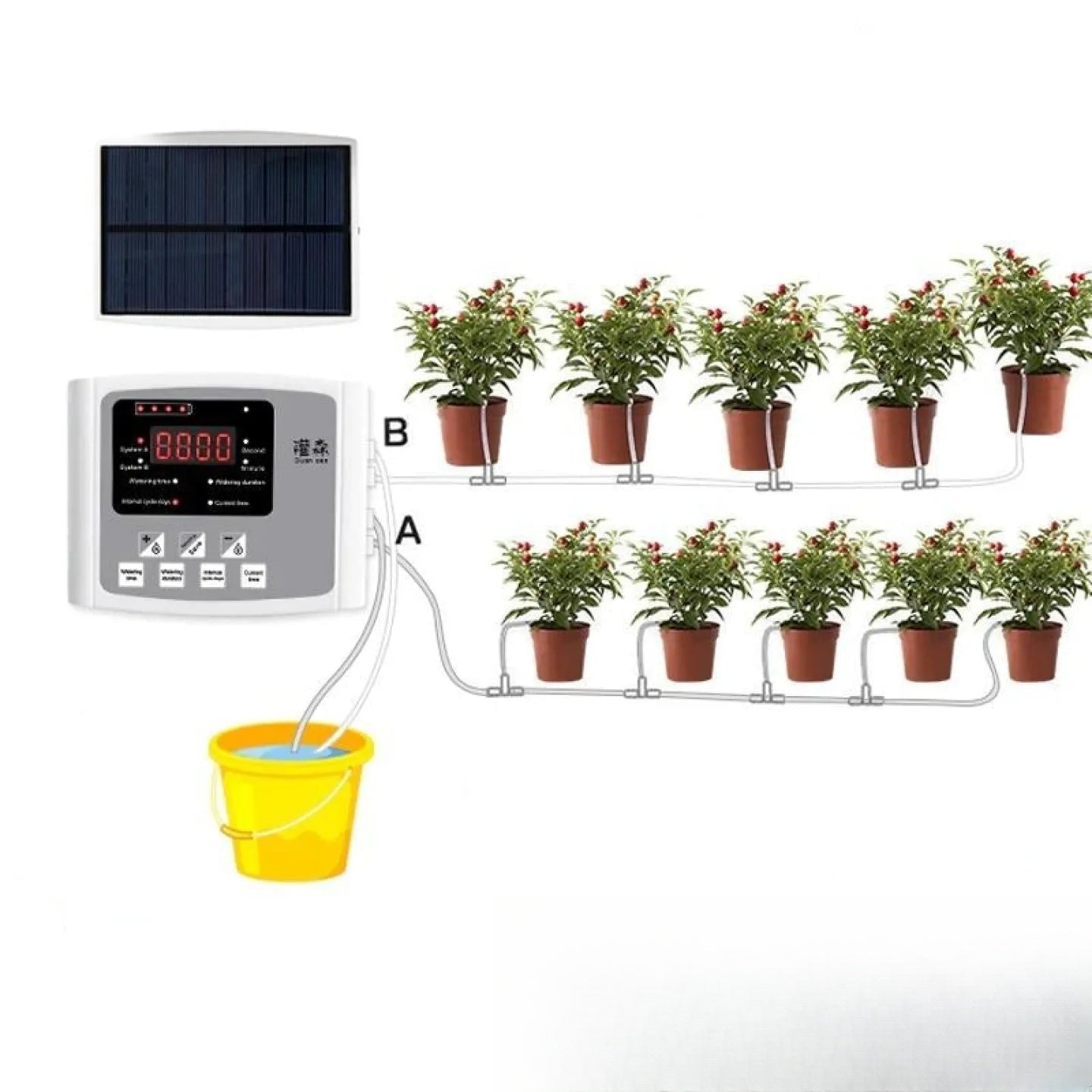 Kit d'arrosage goutte à goutte solaire avec programmateur et pots