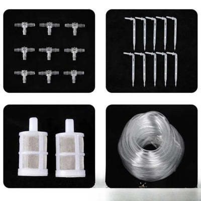 Accessoires du kit d'arrosage solaire : goutteurs, filtres et tuyau