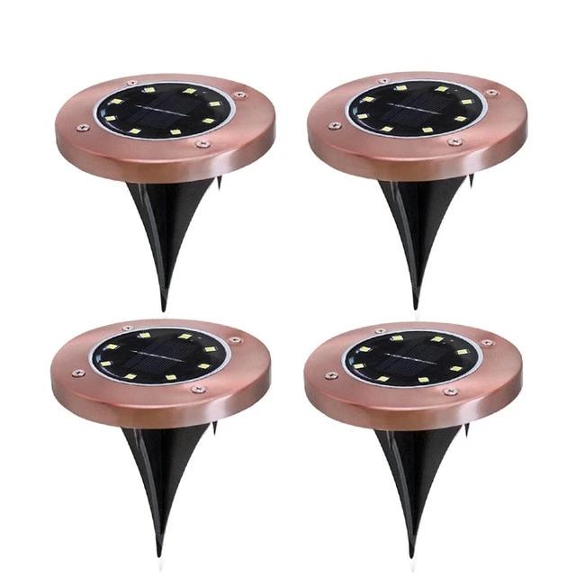 Balise solaire inox cuivre 8 LED sur piquet de jardin
