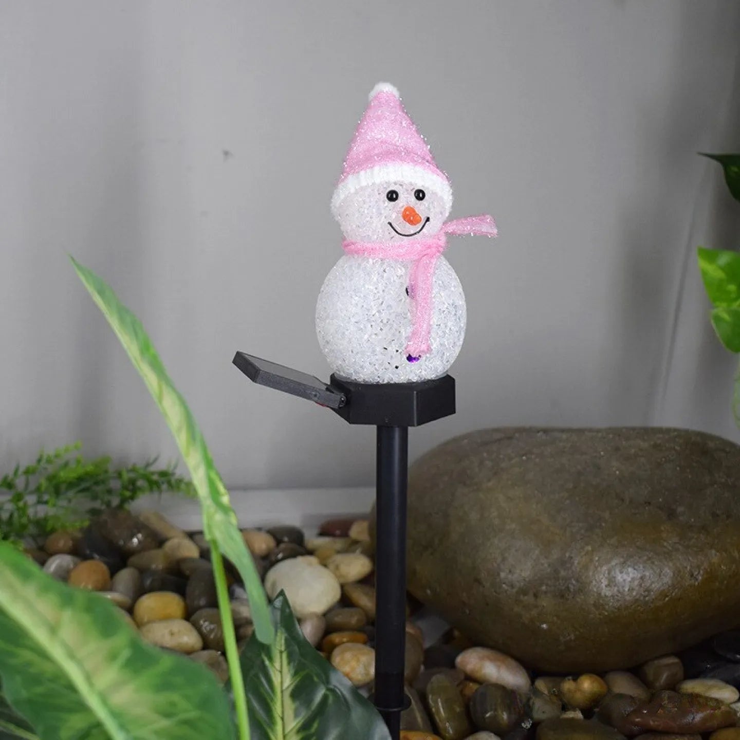 Lampe Solaire Bonhomme de Neige LED Rose Jardin