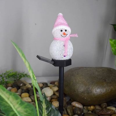 Lampe Solaire Bonhomme de Neige LED Rose Jardin
