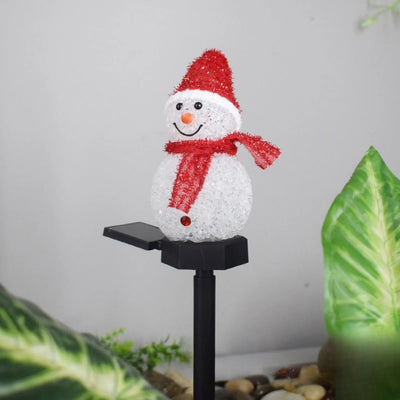 Lampe Solaire Bonhomme de Neige LED Rouge Jardin