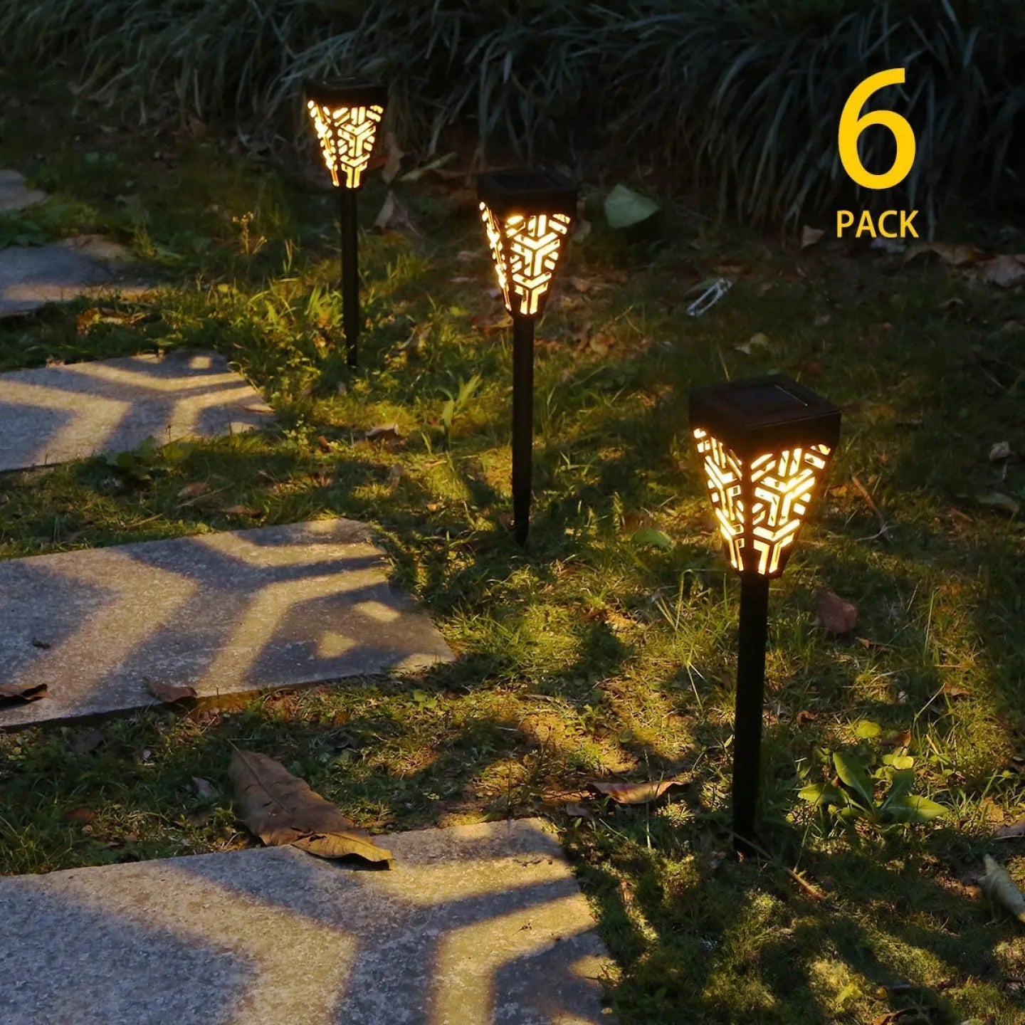 Borne Solaire LED Jardin Lumière Jaune Lot de 6