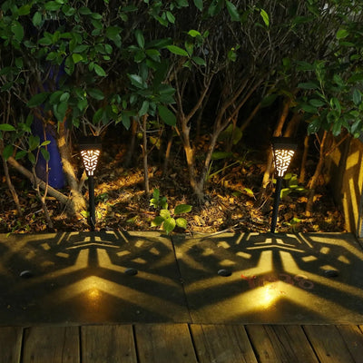 Borne Solaire LED Jardin Lumière Jaune Lot de 6 – éclairage jaune allumé de nuit