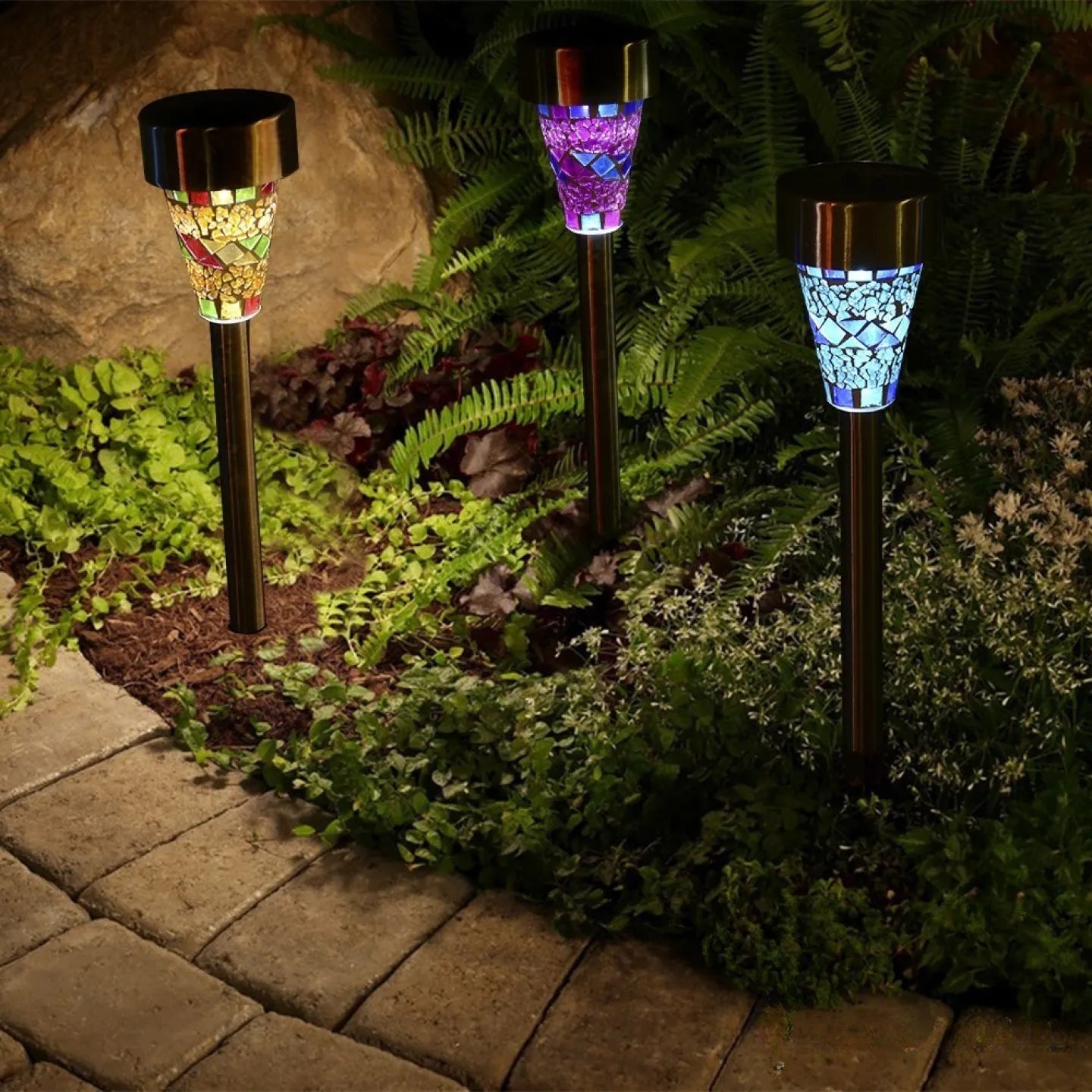 Borne Solaire Mosaïque LED Décorative Jardin Extérieur
