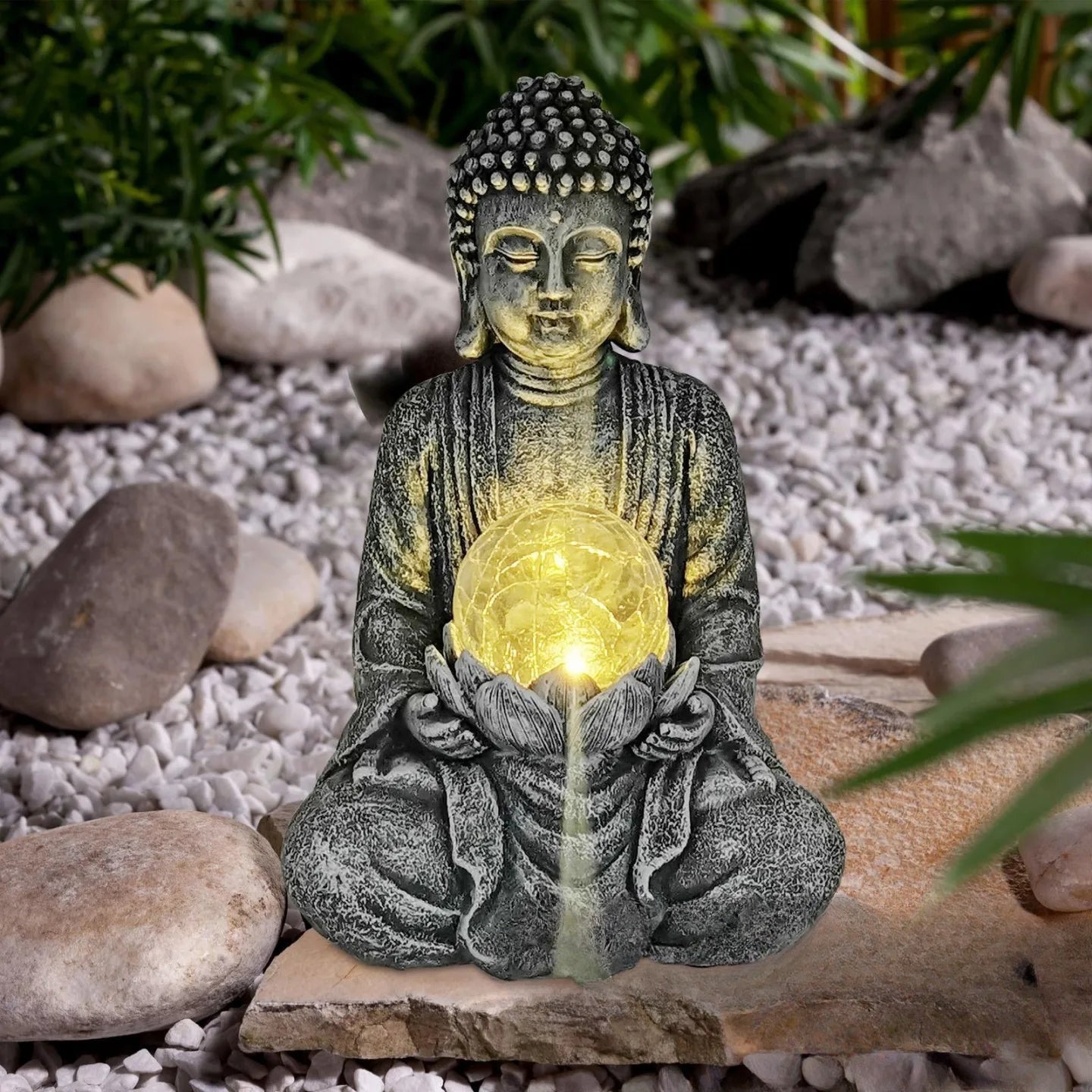 Bouddha Solaire Extérieur Lumineux Décoration Zen Jardin