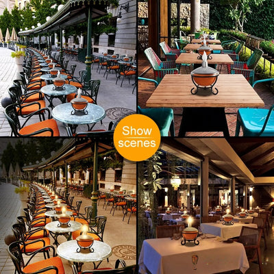 Bougie solaire étanche - mises en situation terrasse et restaurant