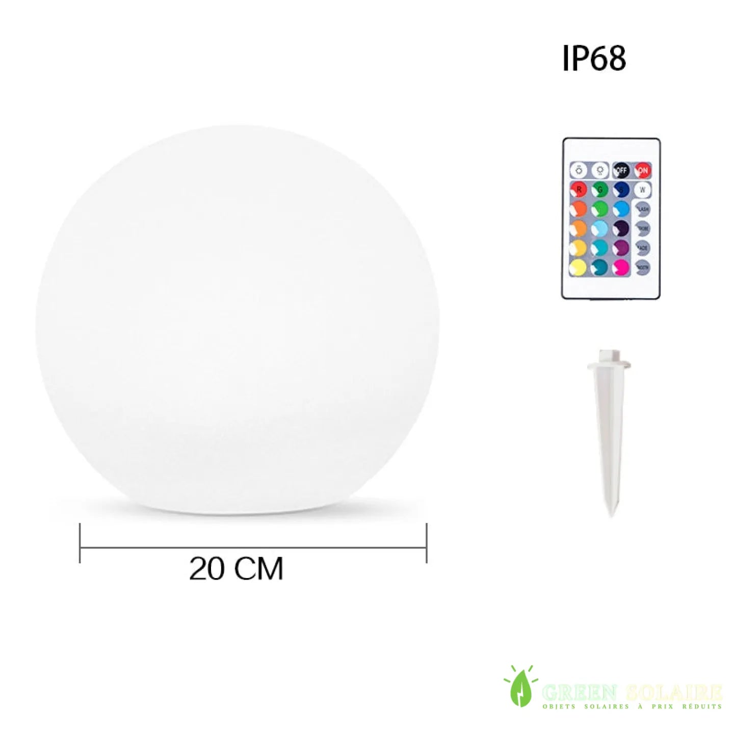 BOULE LUMINEUSE SOLAIRE COULEUR CHANGEANTE - 20cm IP68