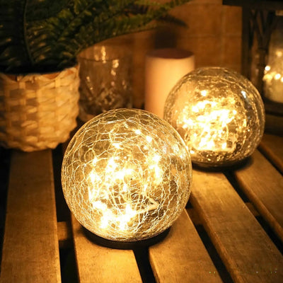 Lampe Solaire Boule Verre Craquelé Décorative Jardin