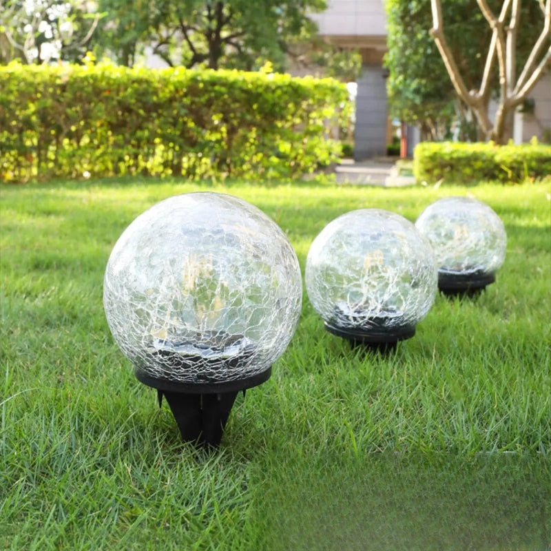 Lampe Solaire Boule Verre Craquelé Décorative Jardin